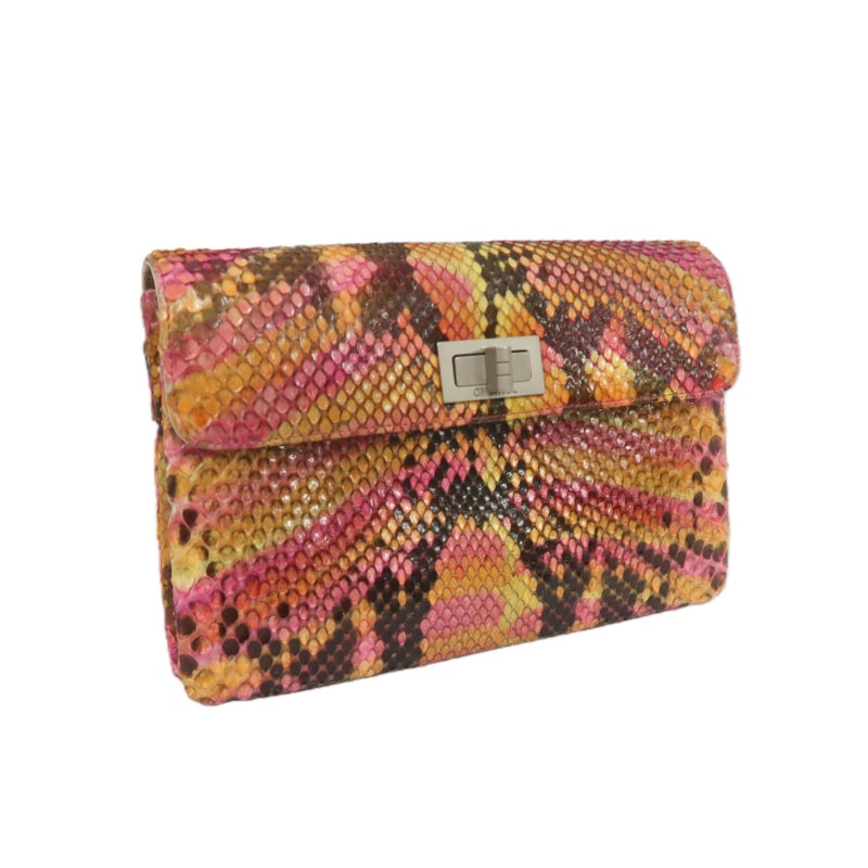 CHANEL Yellow-Pink Snake Skin Clutch Bag, Includes Dust Bag, Box & Guarantee Card