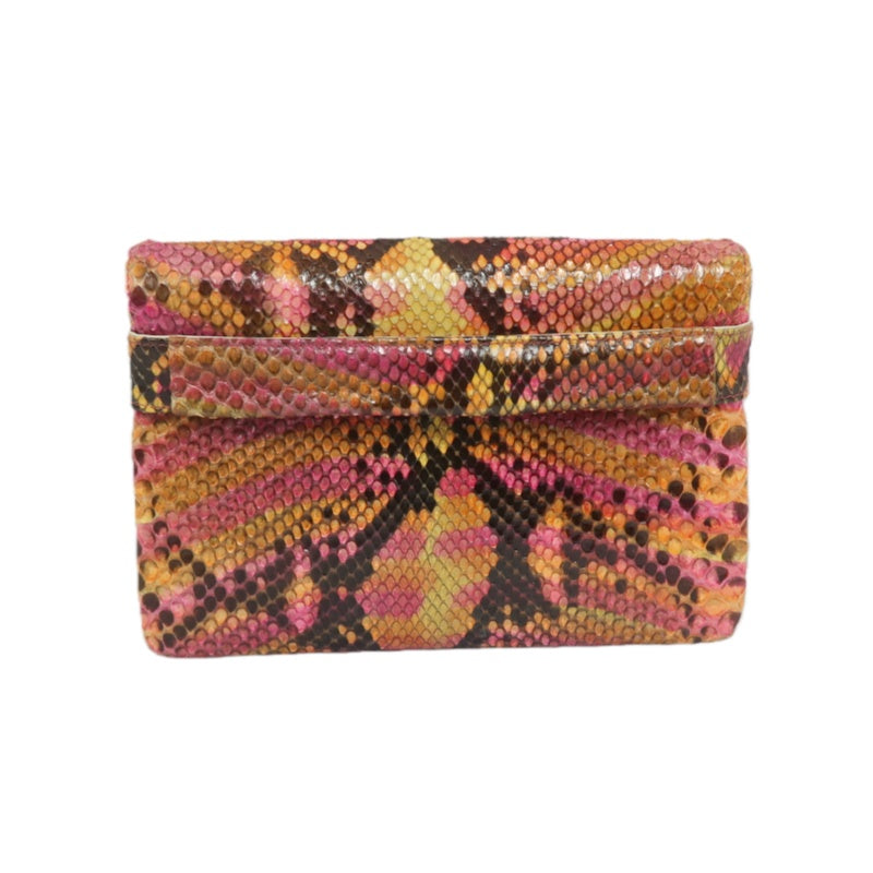 CHANEL Yellow-Pink Snake Skin Clutch Bag, Includes Dust Bag, Box & Guarantee Card
