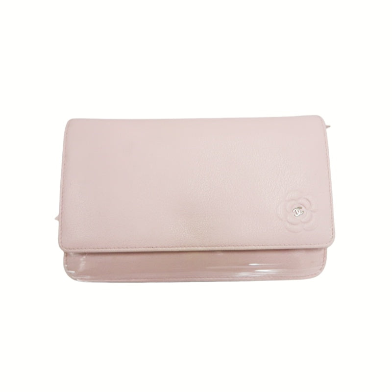 CHANEL Chain Wallet on Chain (WOC), Lambskin, Camellia Motif, Pink, Silver Hardware, Serial Number Starting with "15", Includes Dust Ba