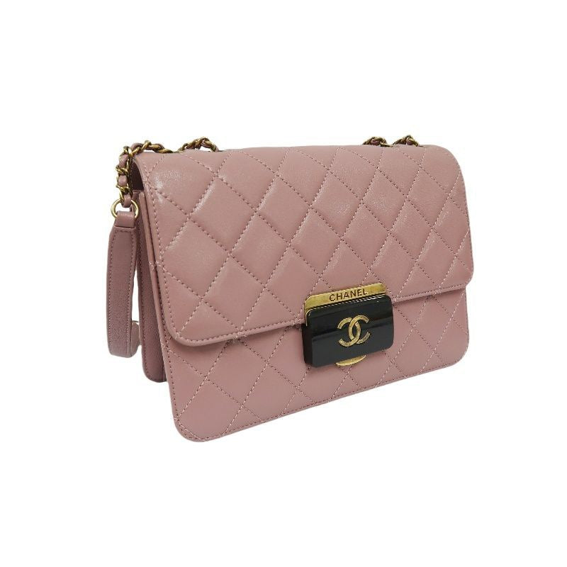 CHANEL Purple Lambskin Matelasse Chain Shoulder Bag