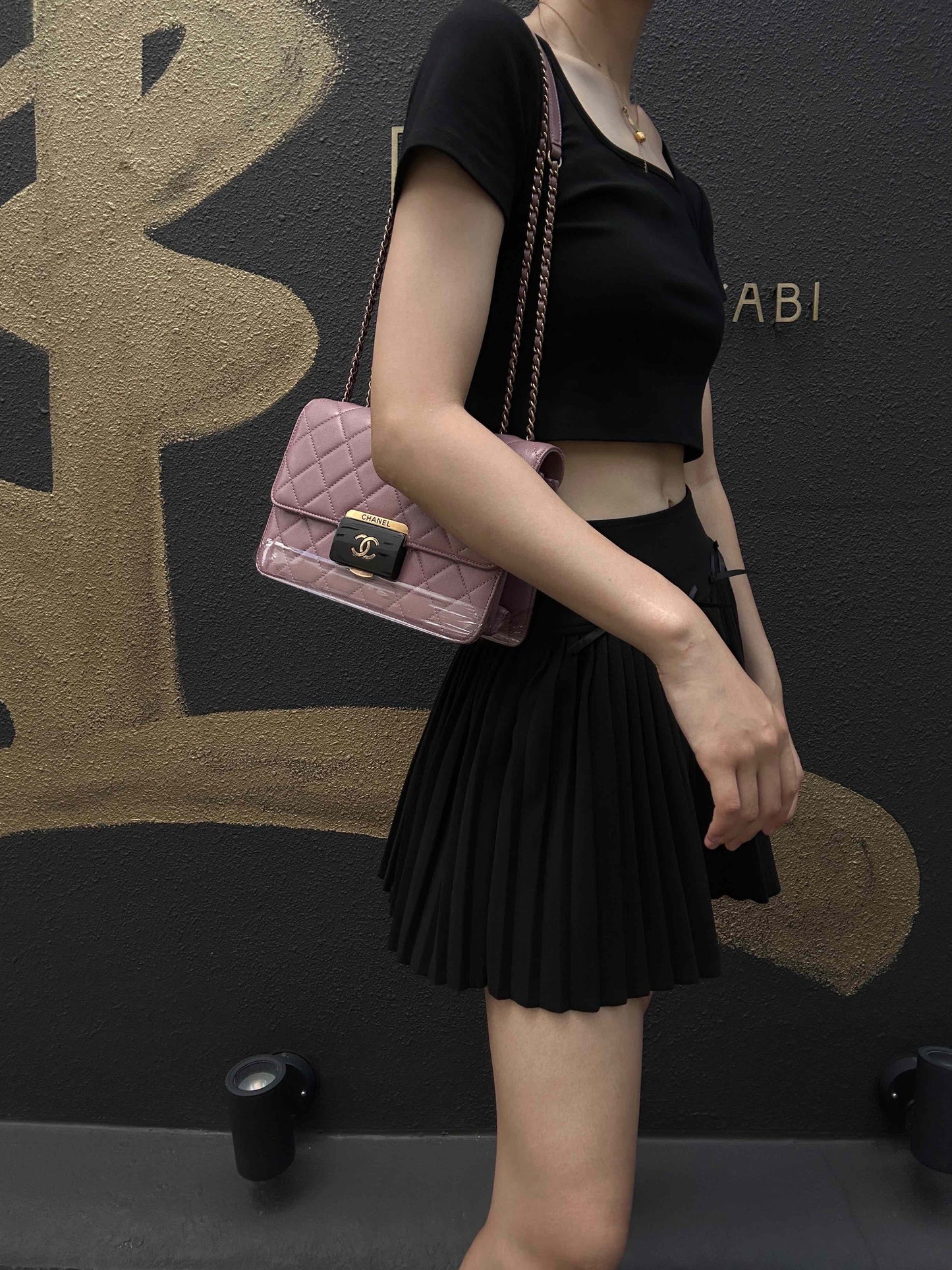 CHANEL Purple Lambskin Matelasse Chain Shoulder Bag
