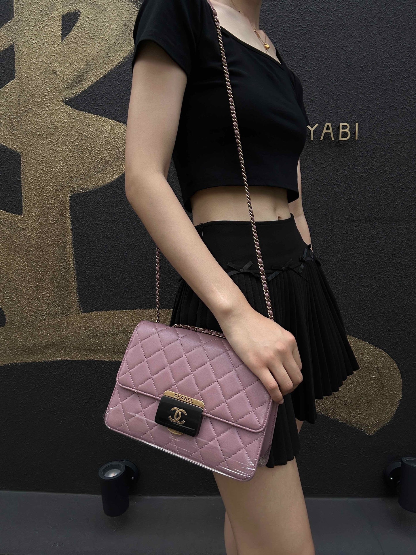 CHANEL Purple Lambskin Matelasse Chain Shoulder Bag