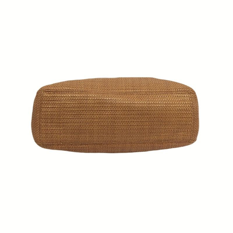 CHANEL Coco Mark Brown Straw Woven Top Handle Bag