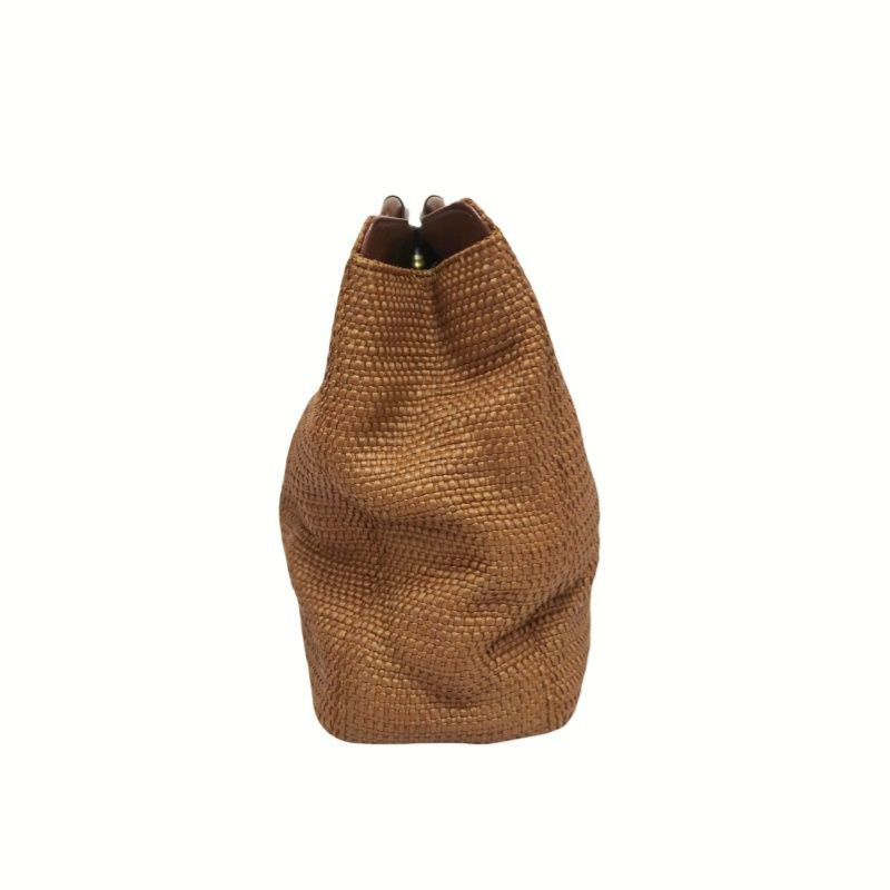 CHANEL Coco Mark Brown Straw Woven Top Handle Bag