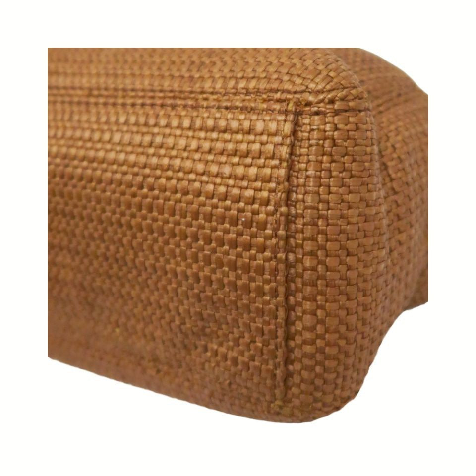 CHANEL Coco Mark Brown Straw Woven Top Handle Bag