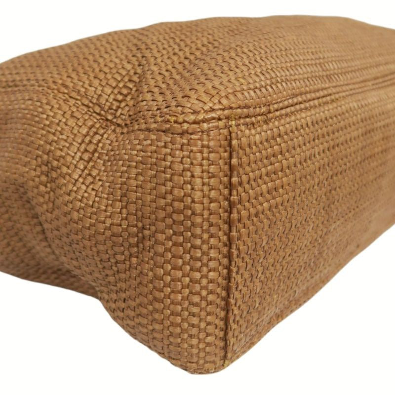 CHANEL Coco Mark Brown Straw Woven Top Handle Bag