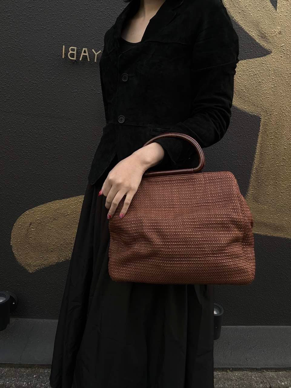 CHANEL Coco Mark Brown Straw Woven Top Handle Bag