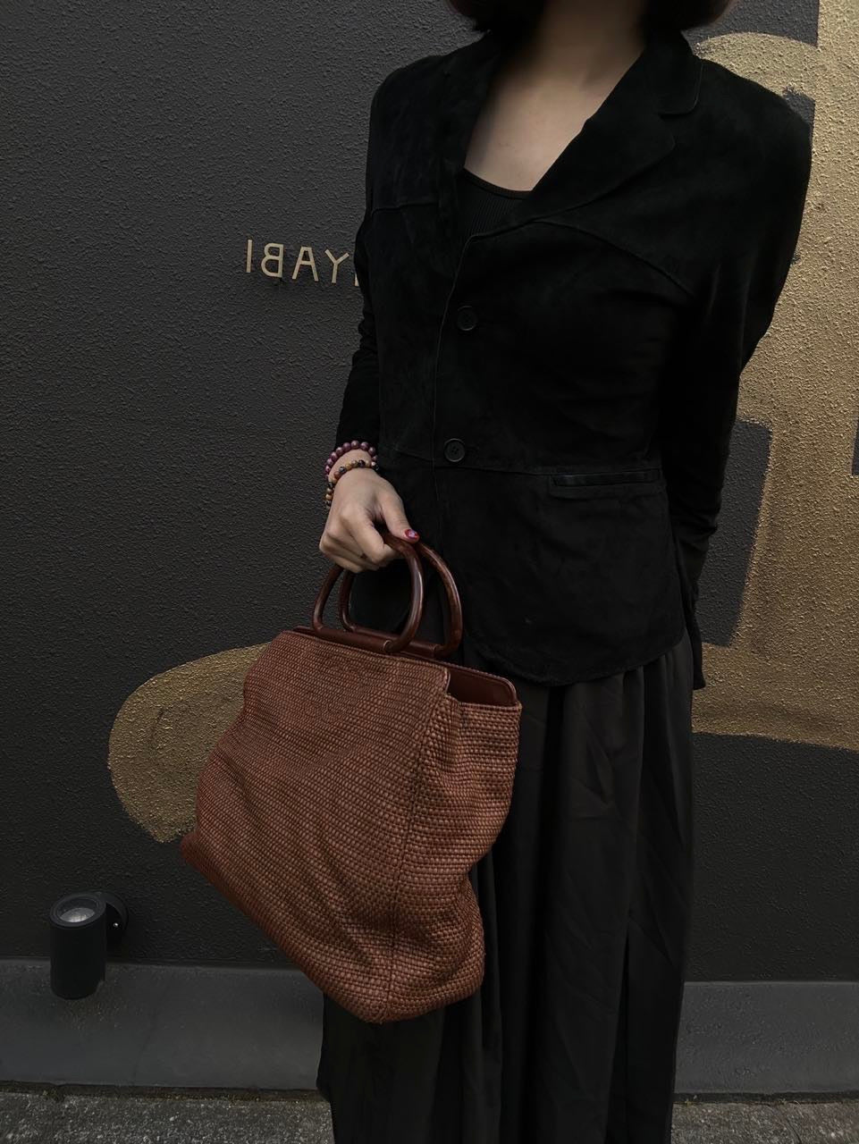 CHANEL Coco Mark Brown Straw Woven Top Handle Bag