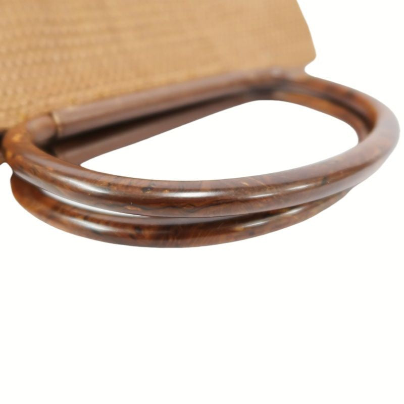 CHANEL Coco Mark Brown Straw Woven Top Handle Bag