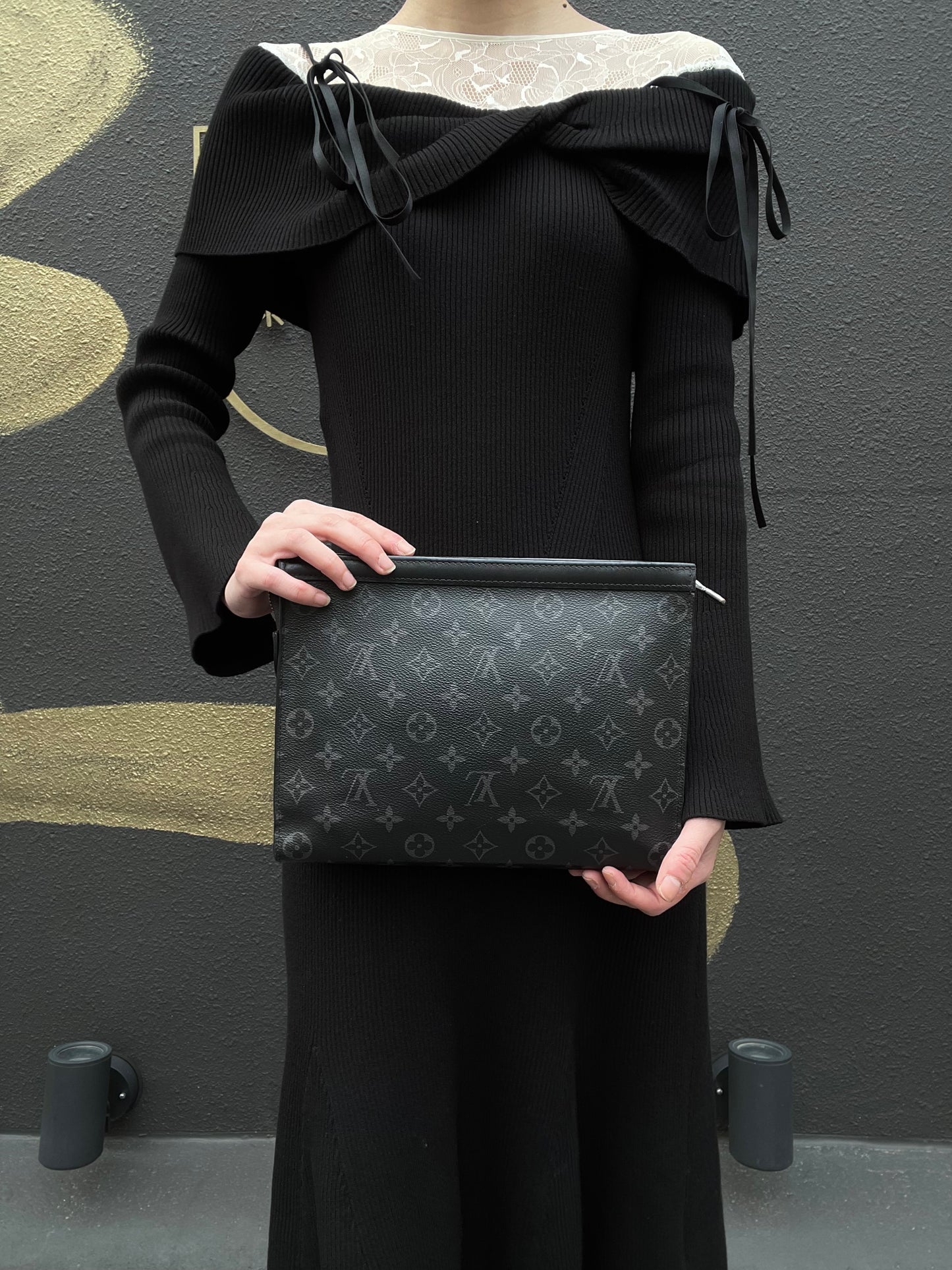 LOUIS VUITTON Pochette Toilette, Second Bag, Pouch, Monogram, Brown, Damier Ebene PVC, Toiletry Bag, Clutch