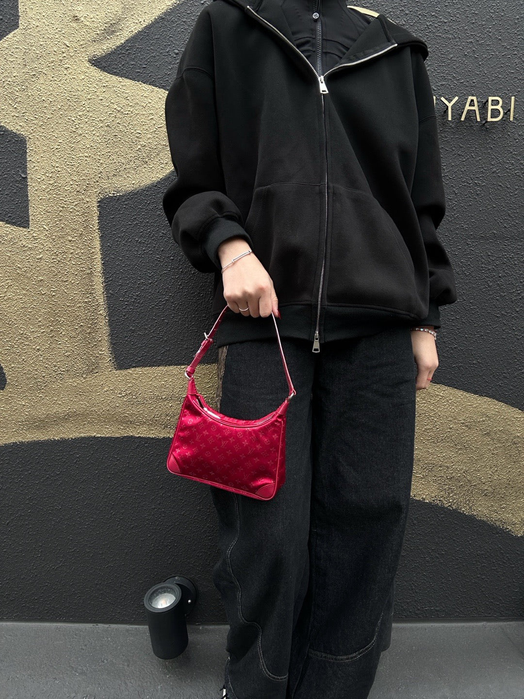 LOUIS VUITTON Little Brownie Red Denim Canvas Shoulder Bag with Horn Accents