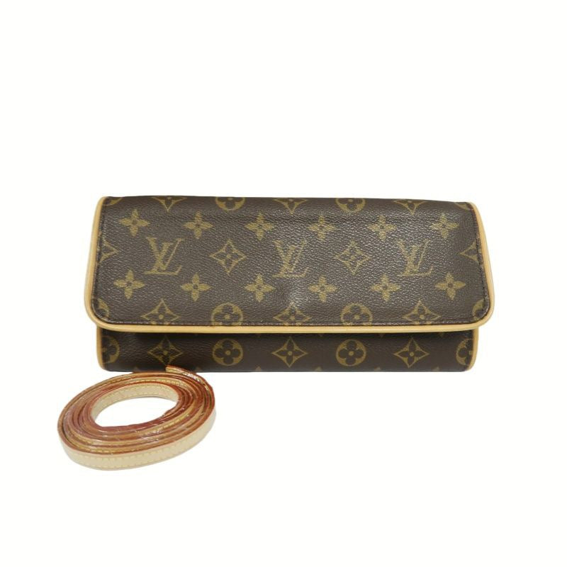 LOUIS VUITTON Monogram Pochette Twin GM Brown Coated Canvas Shoulder Bag