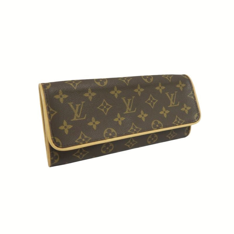 LOUIS VUITTON Monogram Pochette Twin GM Brown Coated Canvas Shoulder Bag