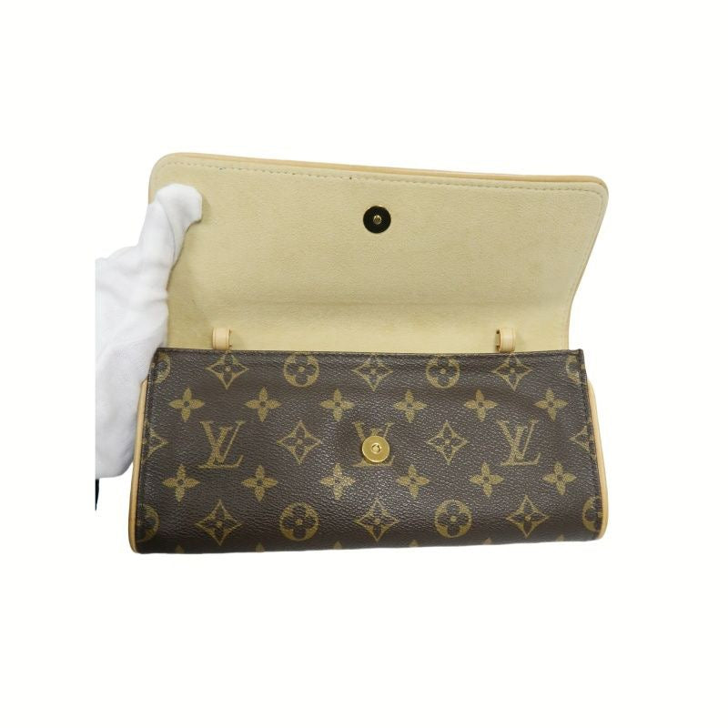 LOUIS VUITTON Monogram Pochette Twin GM Brown Coated Canvas Shoulder Bag