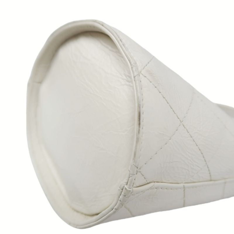 CHANEL White Caviar Leather Quilted Bucket Crossbody Bag with Silver Hardware