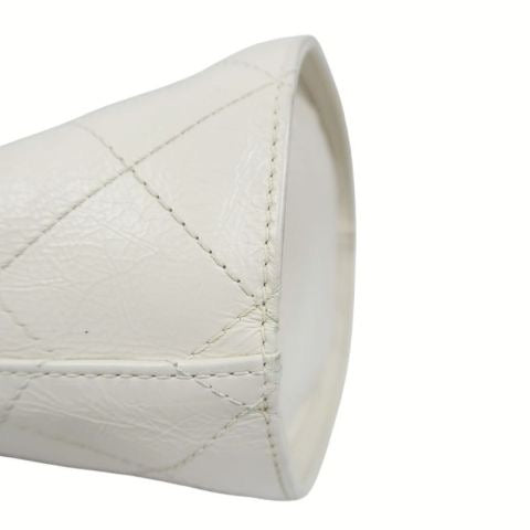 CHANEL White Caviar Leather Quilted Bucket Crossbody Bag with Silver Hardware