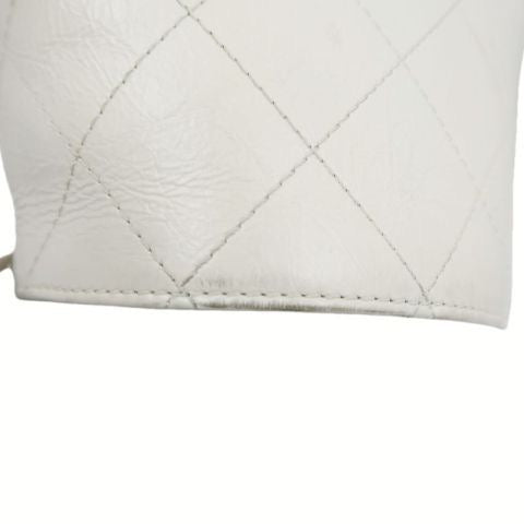 CHANEL White Caviar Leather Quilted Bucket Crossbody Bag with Silver Hardware