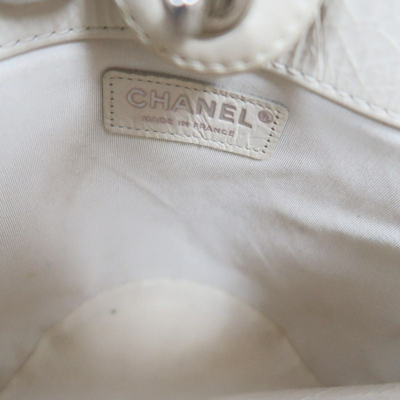 CHANEL White Caviar Leather Quilted Bucket Crossbody Bag with Silver Hardware
