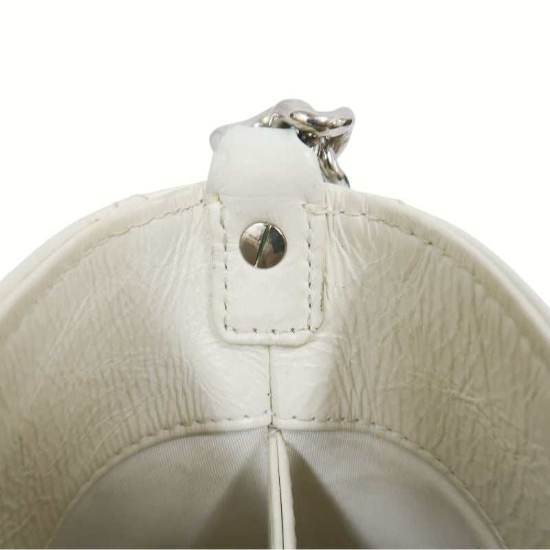CHANEL White Caviar Leather Quilted Bucket Crossbody Bag with Silver Hardware