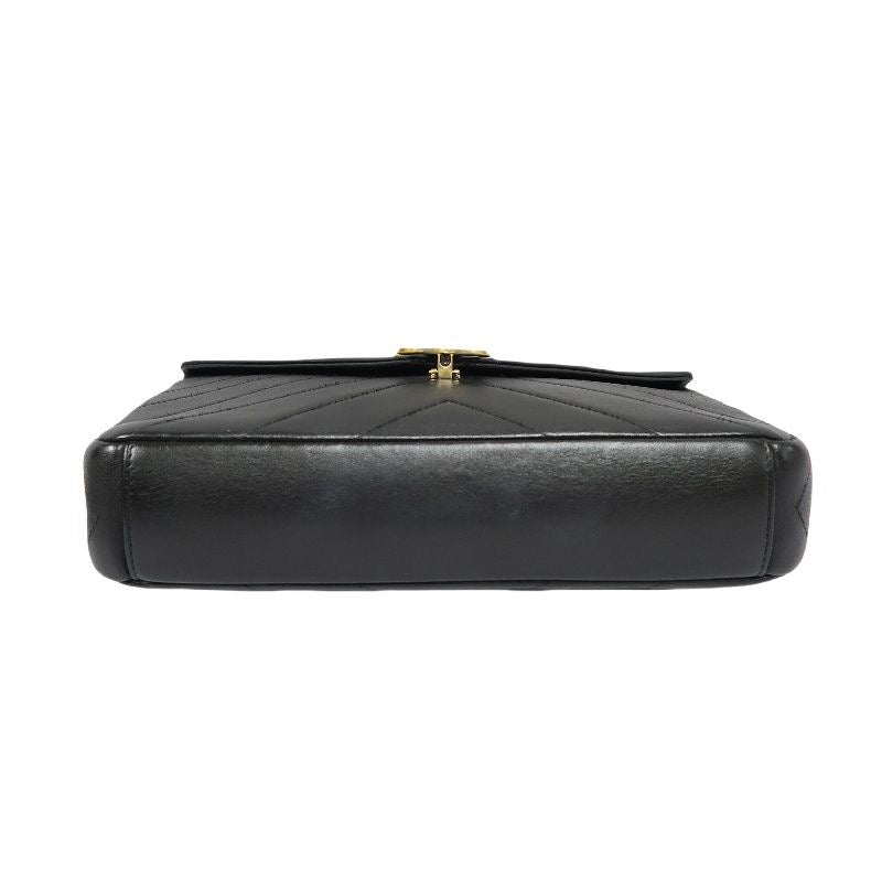 CHANEL Black Lambskin V-Stitch Flap Chain Crossbody Bag with Gold Hardware