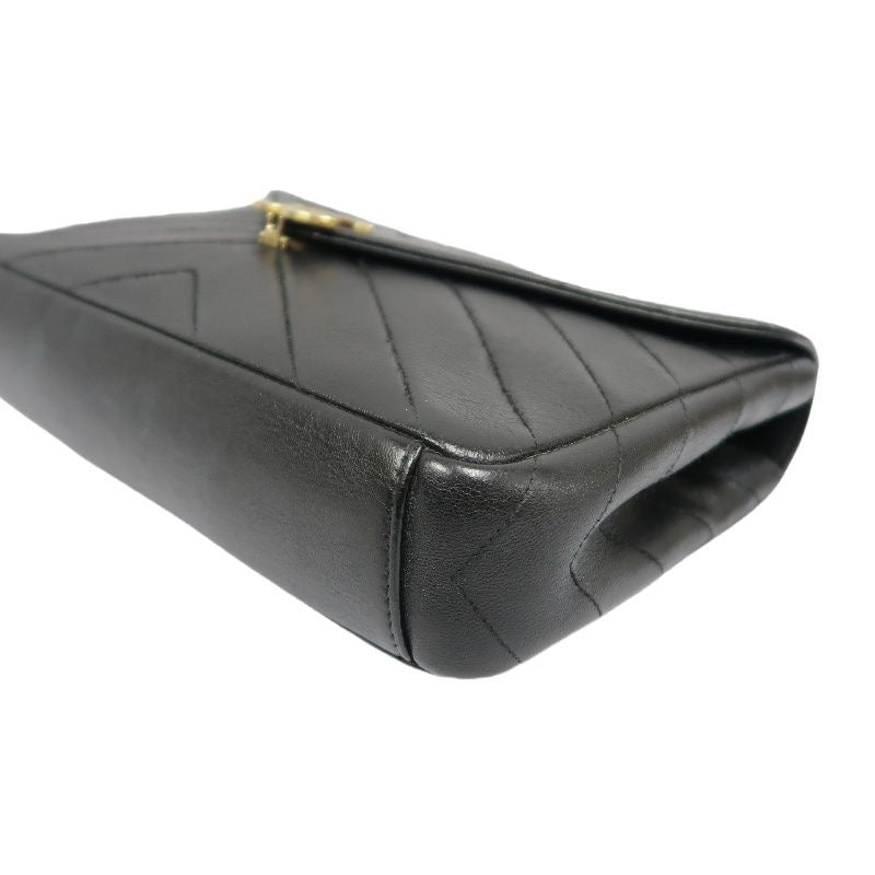 CHANEL Black Lambskin V-Stitch Flap Chain Crossbody Bag with Gold Hardware