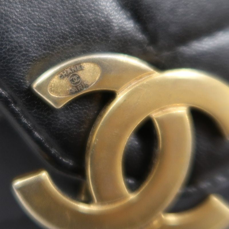 CHANEL Black Lambskin V-Stitch Flap Chain Crossbody Bag with Gold Hardware