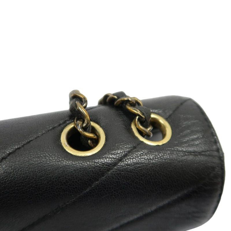 CHANEL Black Lambskin V-Stitch Flap Chain Crossbody Bag with Gold Hardware