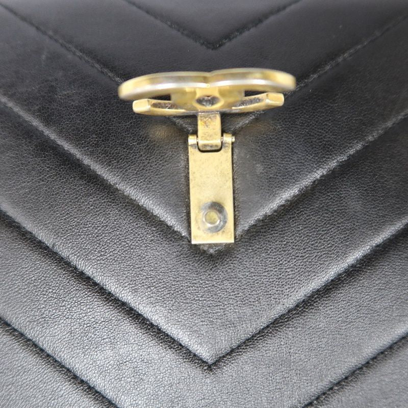 CHANEL Black Lambskin V-Stitch Flap Chain Crossbody Bag with Gold Hardware