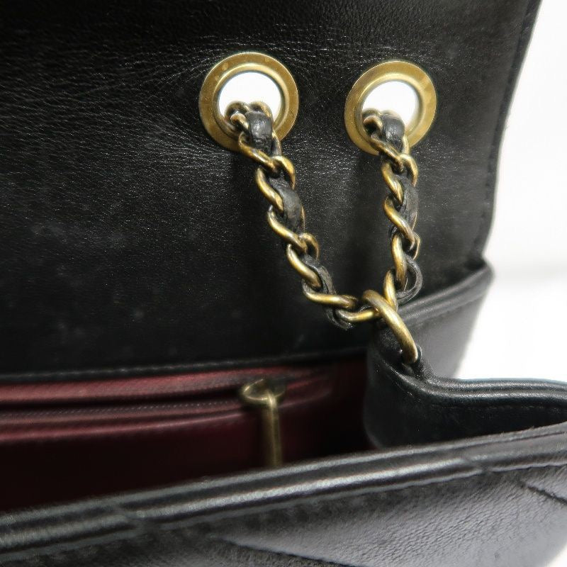 CHANEL Black Lambskin V-Stitch Flap Chain Crossbody Bag with Gold Hardware
