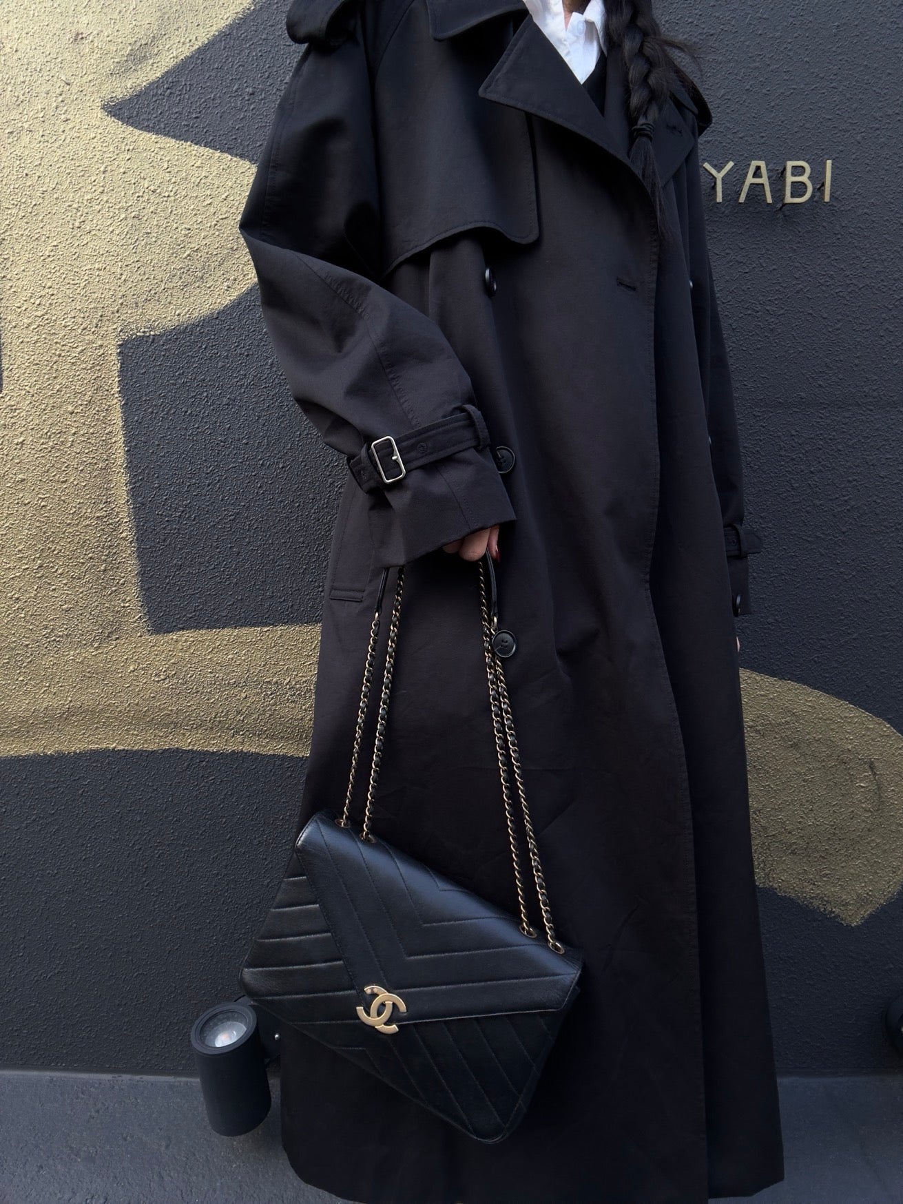 CHANEL Black Lambskin V-Stitch Flap Chain Crossbody Bag with Gold Hardware