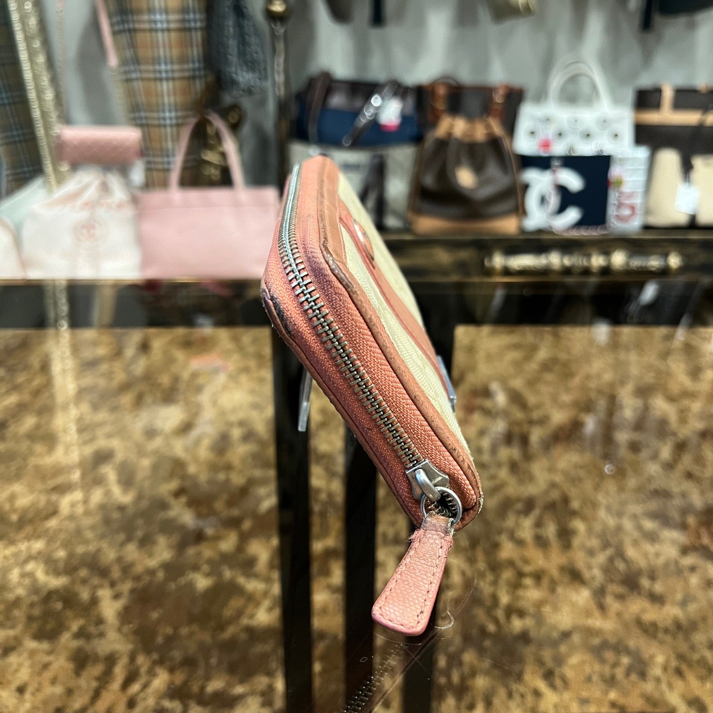 COACH Beige & Pink Signature PVC Wallet