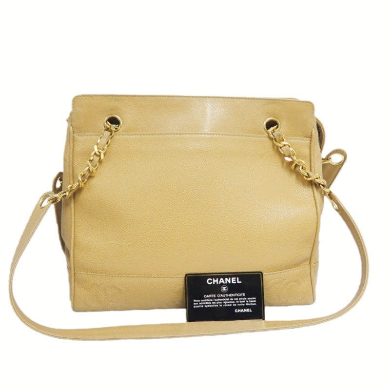 CHANEL Caviar Leather Triple Coco Shoulder Bag (Beige, Gold Hardware, with Guarantee Card)