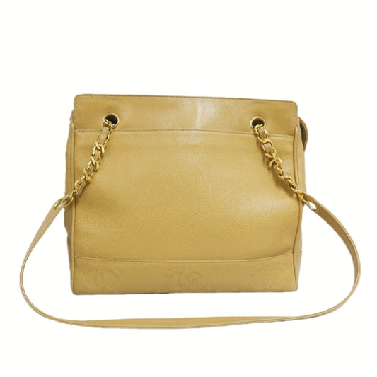 CHANEL Caviar Leather Triple Coco Shoulder Bag (Beige, Gold Hardware, with Guarantee Card)