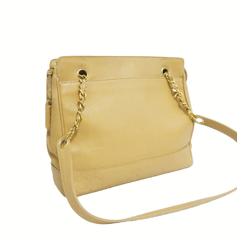 CHANEL Caviar Leather Triple Coco Shoulder Bag (Beige, Gold Hardware, with Guarantee Card)