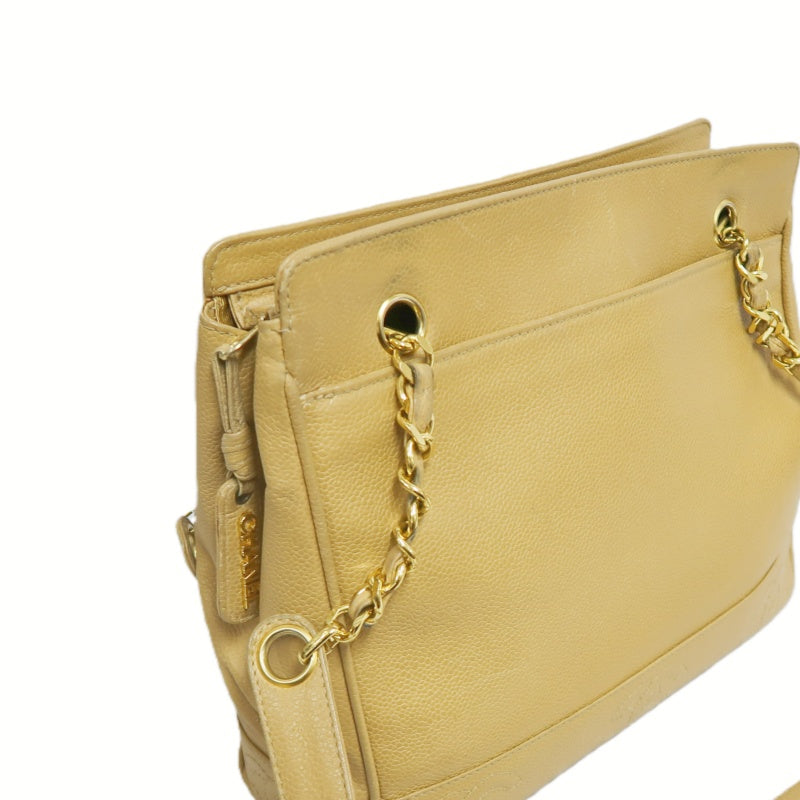 CHANEL Caviar Leather Triple Coco Shoulder Bag (Beige, Gold Hardware, with Guarantee Card)