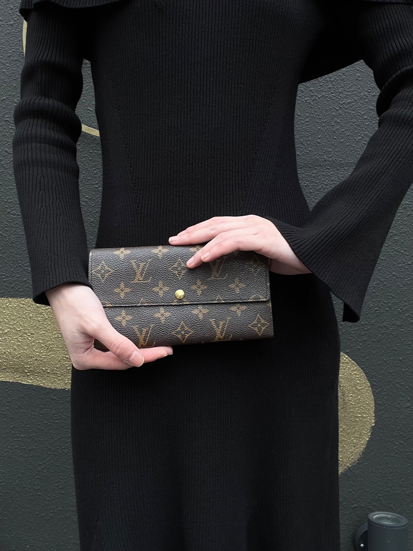 LOUIS VUITTON Monogram Long Wallet, Brown, Canvas Coated with PVC