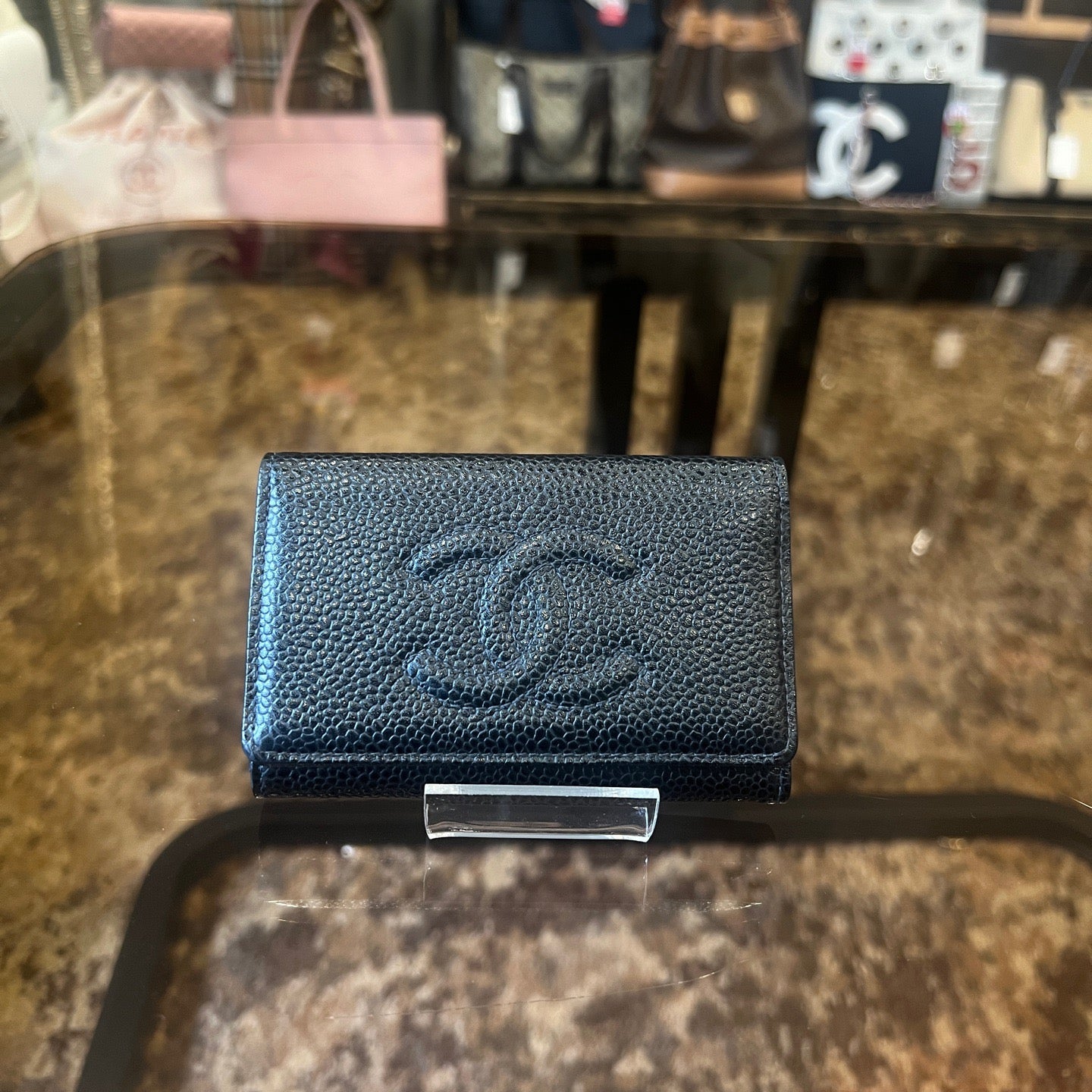 CHANEL Black Caviar Leather Key Case, Full Set with Box & Authenticity Card
