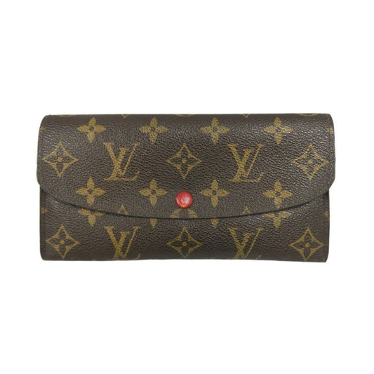 LOUIS VUITTON Monogram Brown Emilie Wallet with Red Button