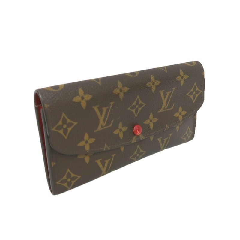 LOUIS VUITTON Monogram Brown Emilie Wallet with Red Button