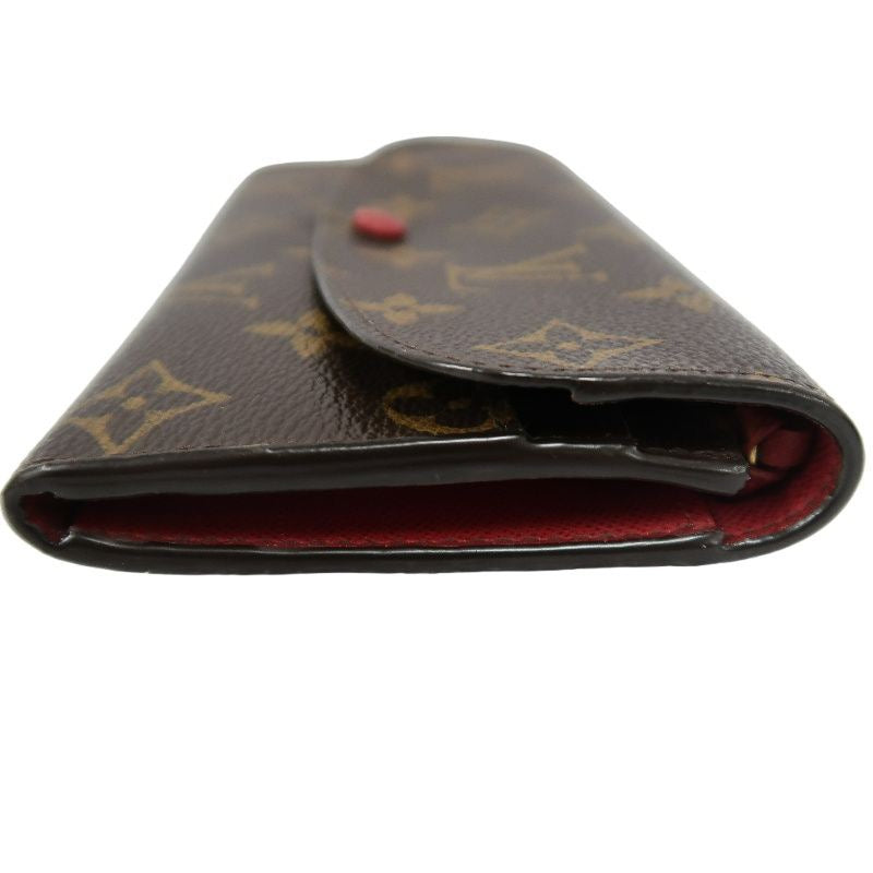 LOUIS VUITTON Monogram Brown Emilie Wallet with Red Button