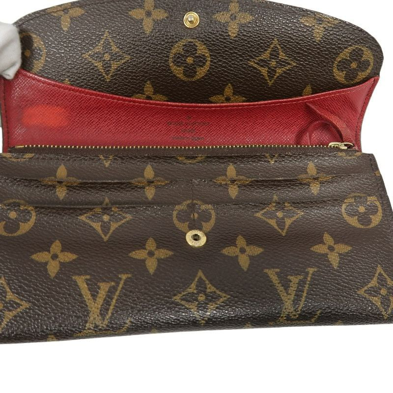 LOUIS VUITTON Monogram Brown Emilie Wallet with Red Button