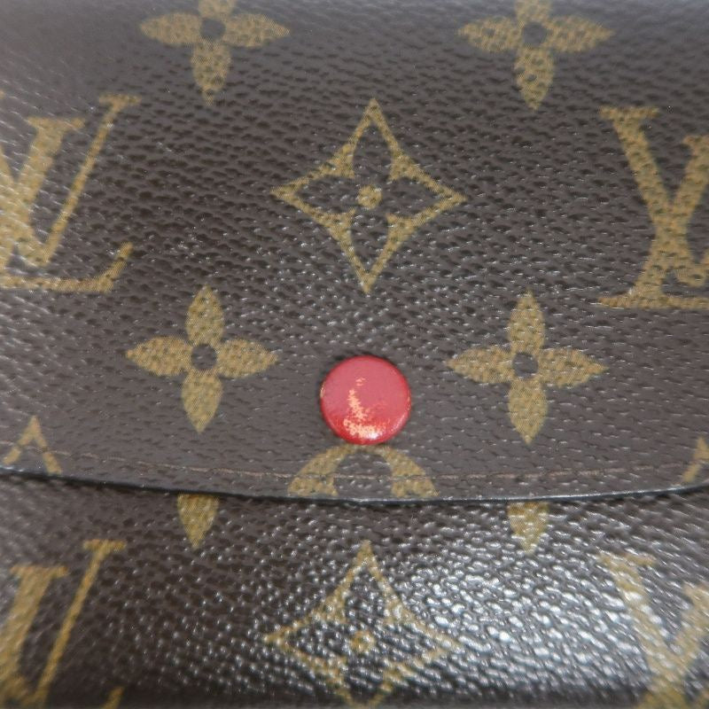 LOUIS VUITTON Monogram Brown Emilie Wallet with Red Button