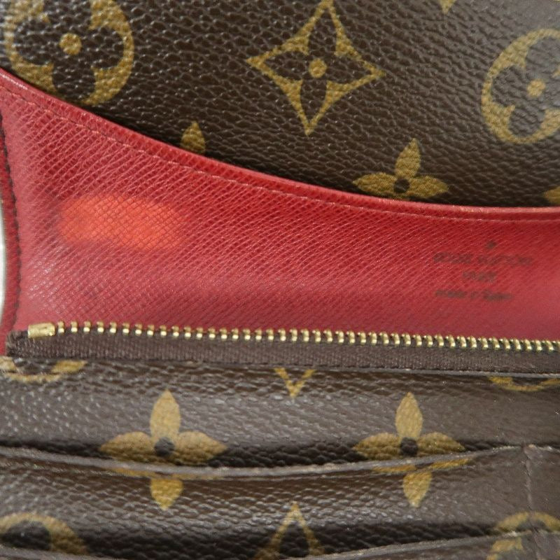 LOUIS VUITTON Monogram Brown Emilie Wallet with Red Button
