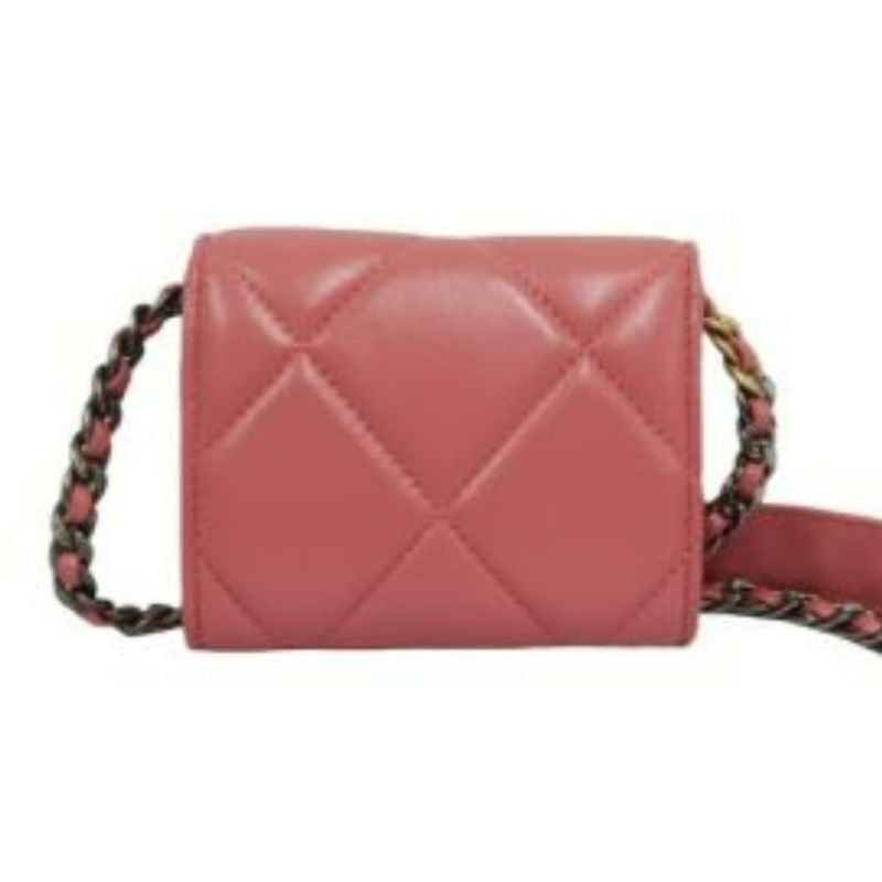 CHANEL 19 Wallet On Chain WOC in Pink Lambskin with Two-Tone Gold Hardware