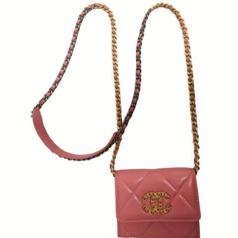 CHANEL 19 Wallet On Chain WOC in Pink Lambskin with Two-Tone Gold Hardware
