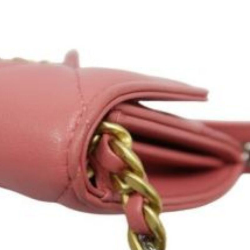 CHANEL 19 Wallet On Chain WOC in Pink Lambskin with Two-Tone Gold Hardware