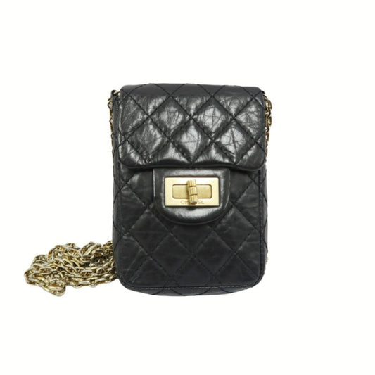 Chanel Black Lambskin 2.55 Phone Bag with Gold-Tone Hardware, Chain Shoulder & Crossbody Bag