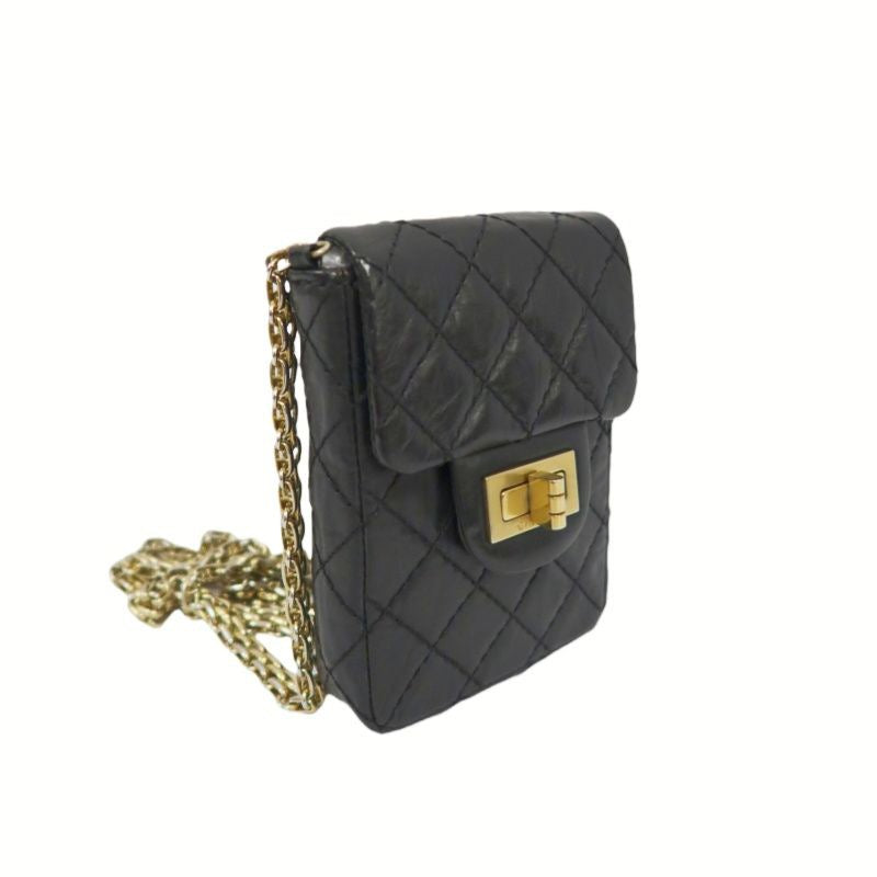 Chanel Black Lambskin 2.55 Phone Bag with Gold-Tone Hardware, Chain Shoulder & Crossbody Bag