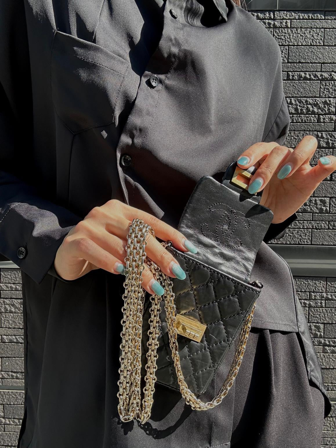 Chanel Black Lambskin 2.55 Phone Bag with Gold-Tone Hardware, Chain Shoulder & Crossbody Bag