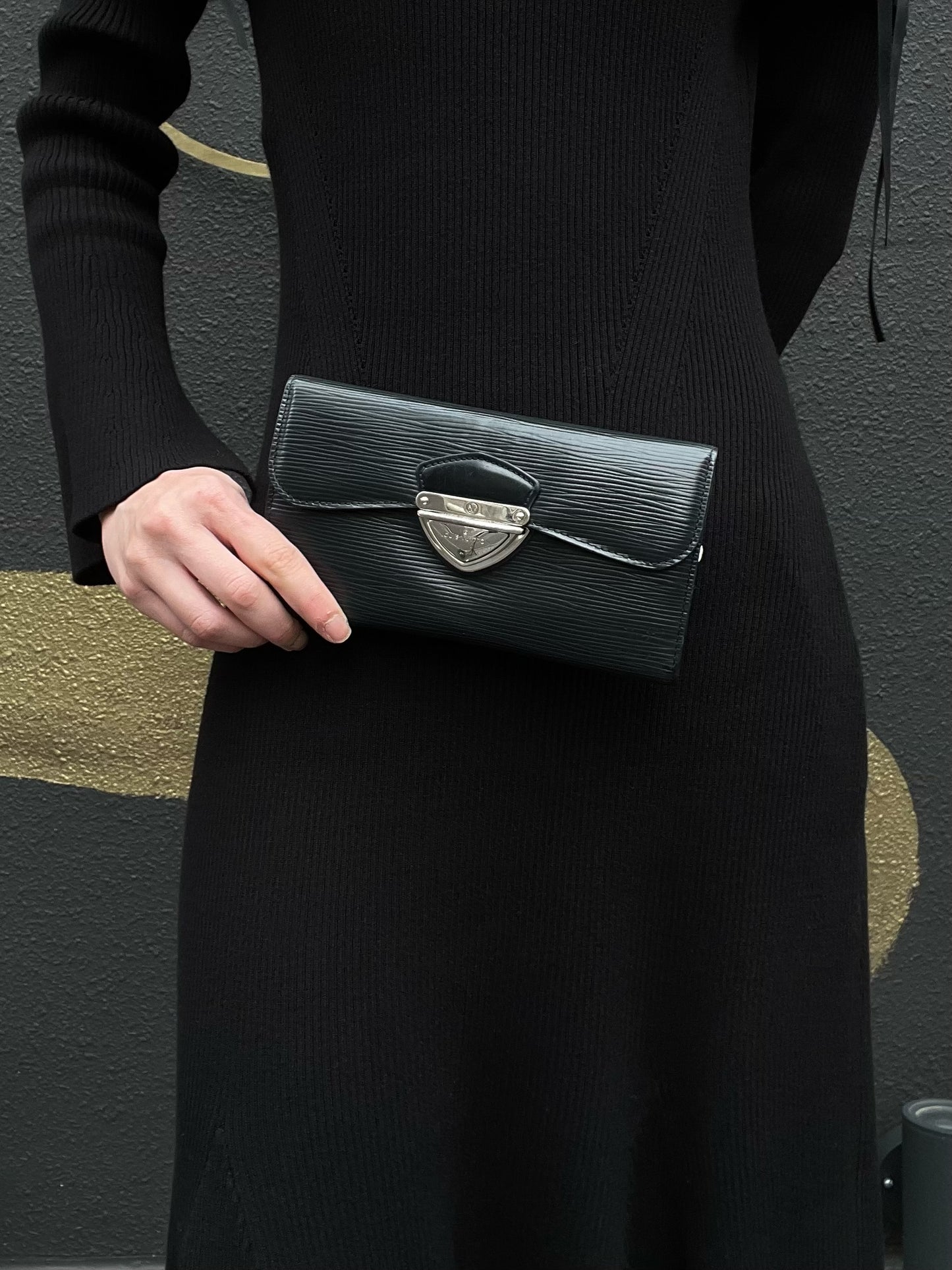 LOUIS VUITTON Black Epi Leather Long Wallet (Silver Hardware, With Dust Bag)